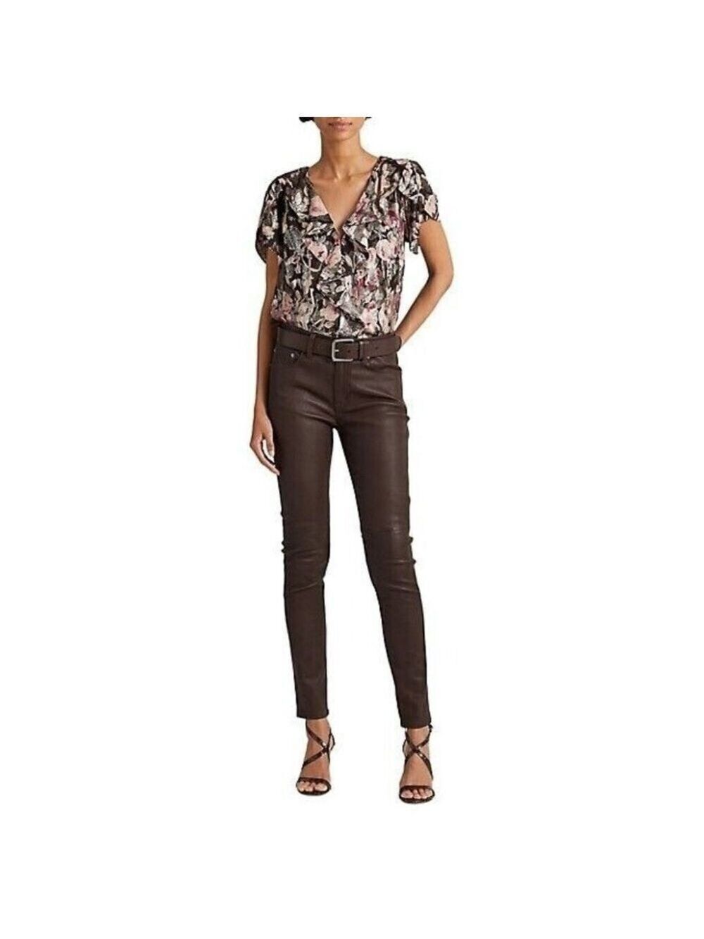 Lauren Ralph Lauren Drapey Jacquard Metallic Floral Blouse Size S